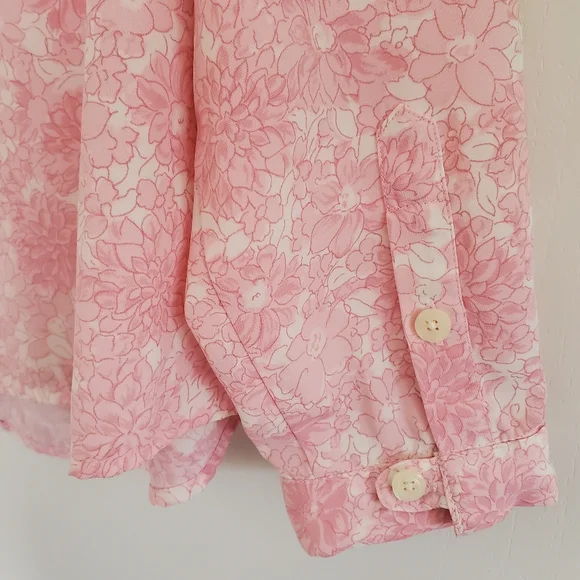 Vintage Polyester Shirt Women's L Pink Floral All Over Print - Picture 8 of 12